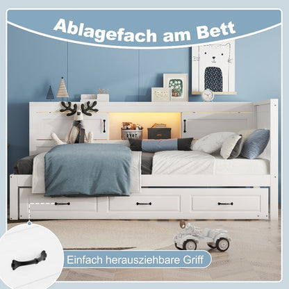 Bankbed – Slaapbank – Bedbank – Logeerbed – Slaapstoel – Modern Wit – Uitschuifbaar 90x200 cm – Opbergruimte Onder Bed Met Wieltjes