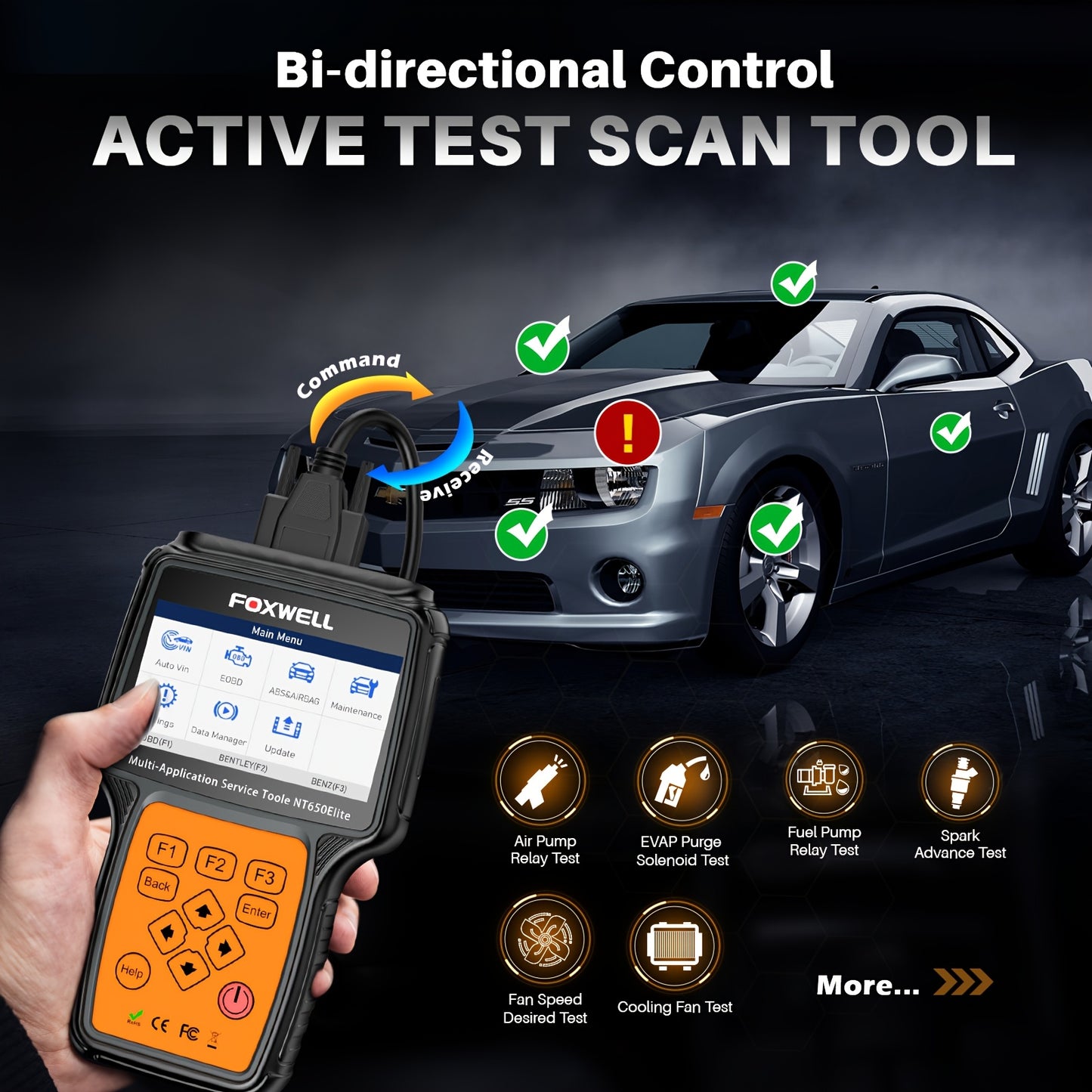 Auto OBD2 Scanner – Diagnose Scanner – Foutcode Lezer – Auto Diagnosetool – Bi-directionele Scanner – 26 Resetfuncties – Gratis Levenslange Updates – Draadloos Zonder Batterij