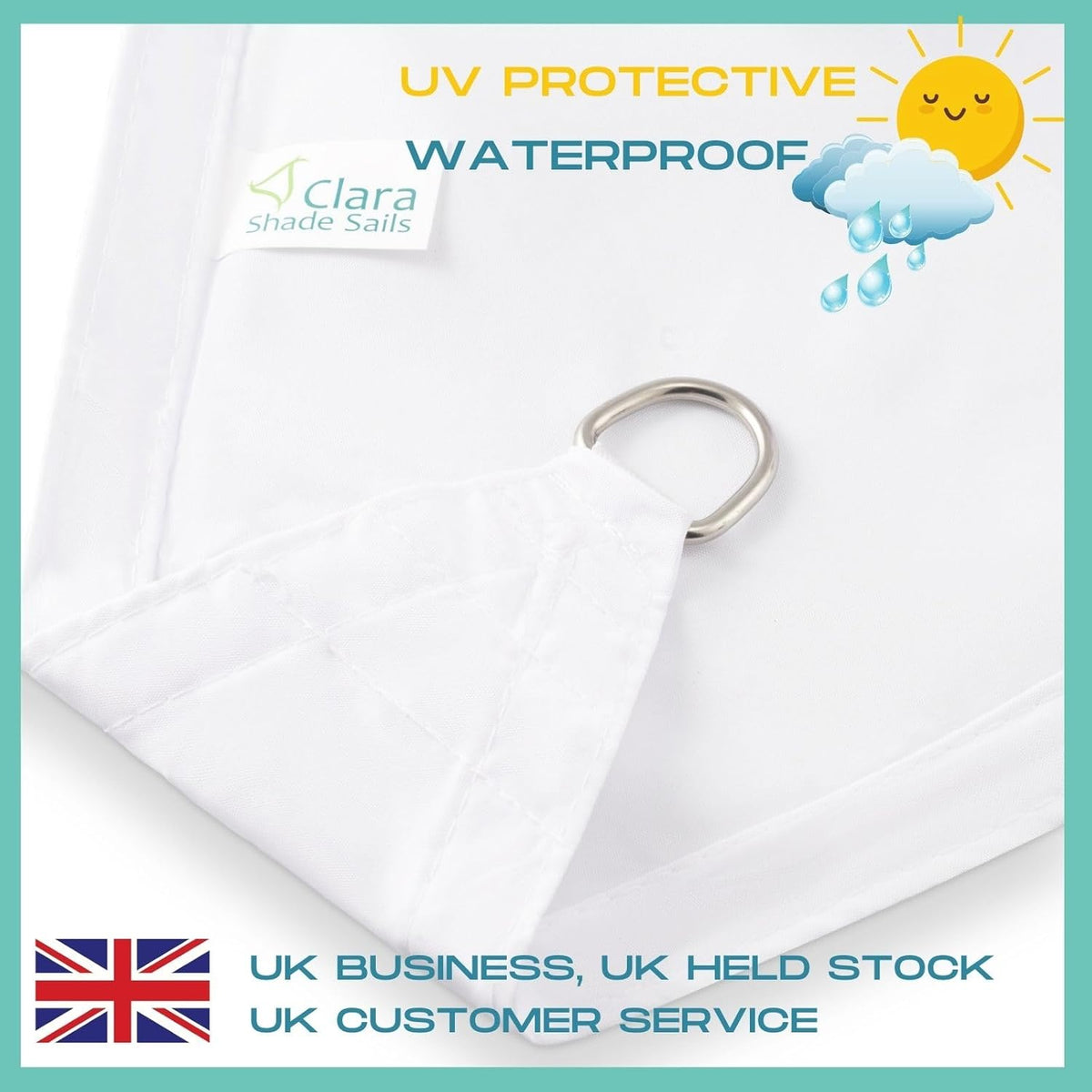 Clara Zonnezeil, hoogwaardig, 95% uv-bescherming, waterdicht, zuiver wit, luifel, voor terras/buiten/binnen (ectangle, 4 x 5 m, wit)