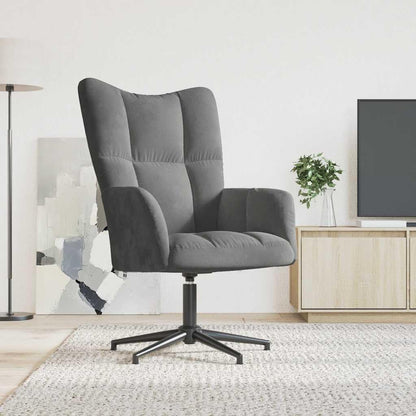 Relaxstoel – Fauteuil – Lounge Chair – Draaifauteuil – Zithoekstoel – Donkergrijs Fluweel – 360 Graden Draaibaar – Stalen Frame Met Kruisvoet