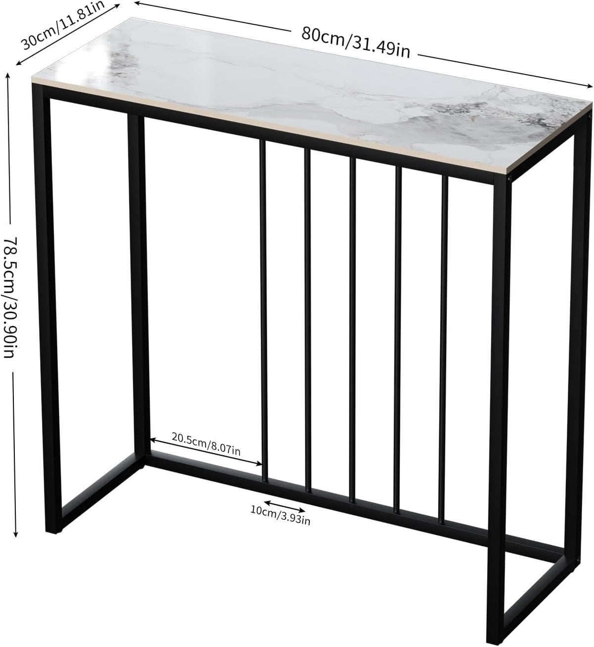 FATIVO Consoletafel van marmeren ingang: gladde gefrituurde stenen woonkamerconsoletafel 80 × 30 × 78,5 cm modern wit entree meubel, zwart frame, Scandinavisch design bankpunt – jade wit