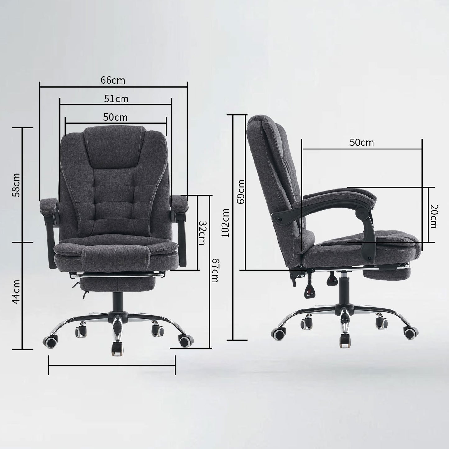 Ergonomische Bureaustoel – Kantoorstoel – Computestoel – Draaibare Werkstoel – Bureaustoel Met Inklapbare Armleuningen – Verstelbare Hoogte – Comfortabel Kunstleer Grijs