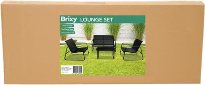 Brixy Tuinset - Loungeset - Tuinmeubelen - Tuinbank - Tuinstoelen - Tuintafel - Glazen blad - 4 Persoons - Zwart/Antraciet