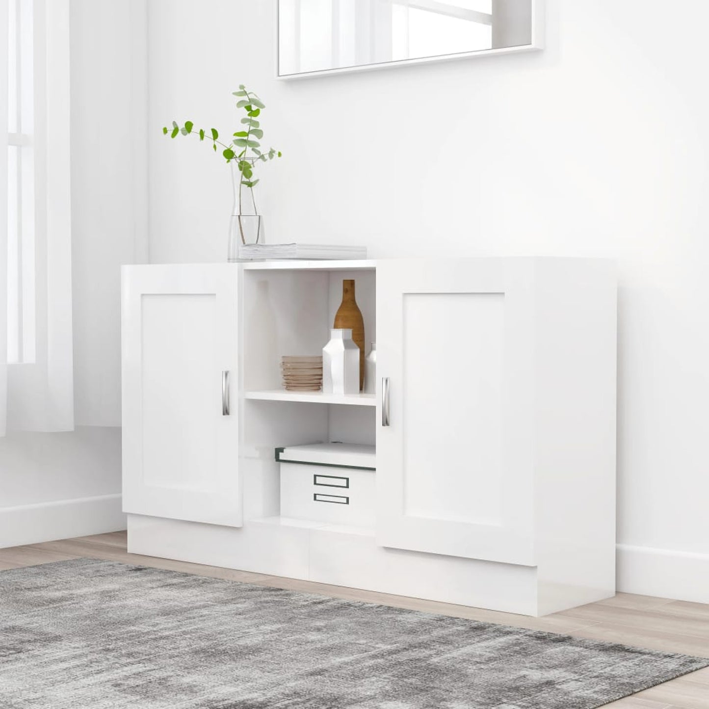 Sideboard White 120x30.5x70 cm Engineered Wood Side Cabinet Organizer Storage Cabinet Storage Box for Bedroom, Living Room, Bathroom, Home Furniture