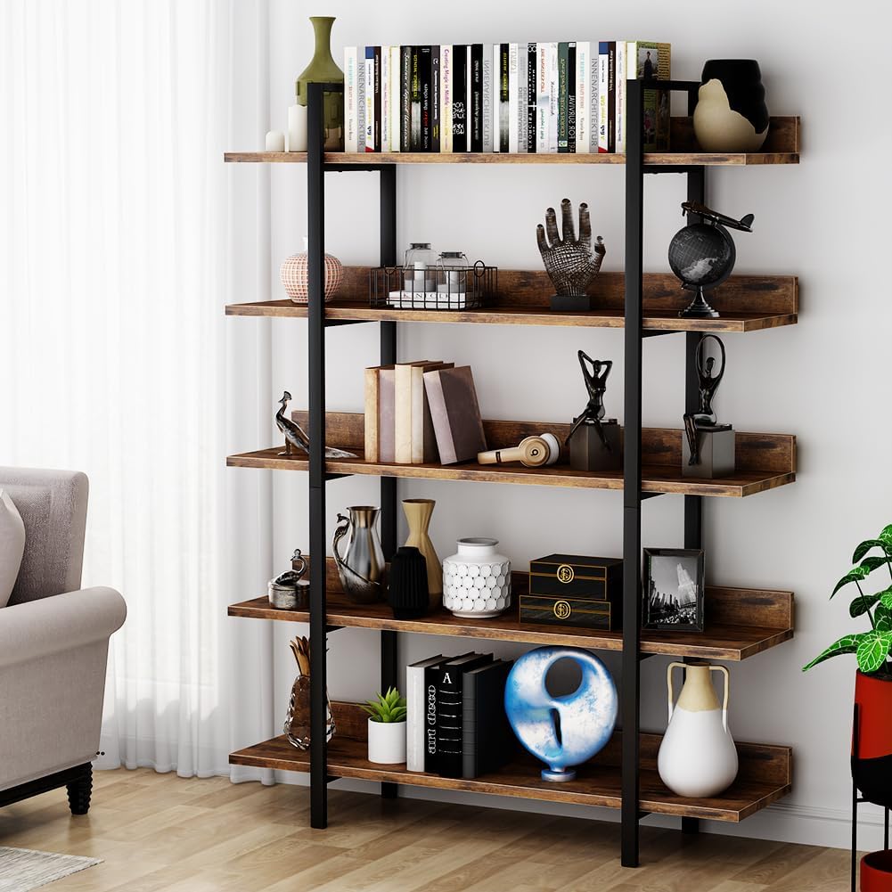 Tribesigns Bookshelf Bookcase Storage Rack Standing Shelf Industrial Stable Bookcase with Iron Tube Frame for Home, Living Room, Bedroom, Office