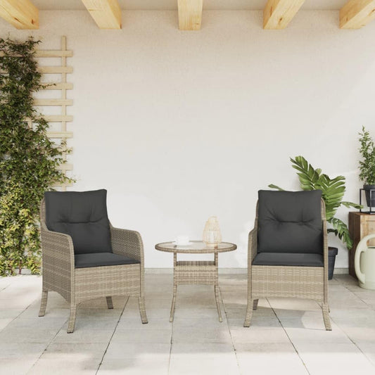 Gecheer 2 x Garden Chairs with Cushion, Light Grey, Poly Rattan Garden Chair Rattan Garden Chairs - QUORE