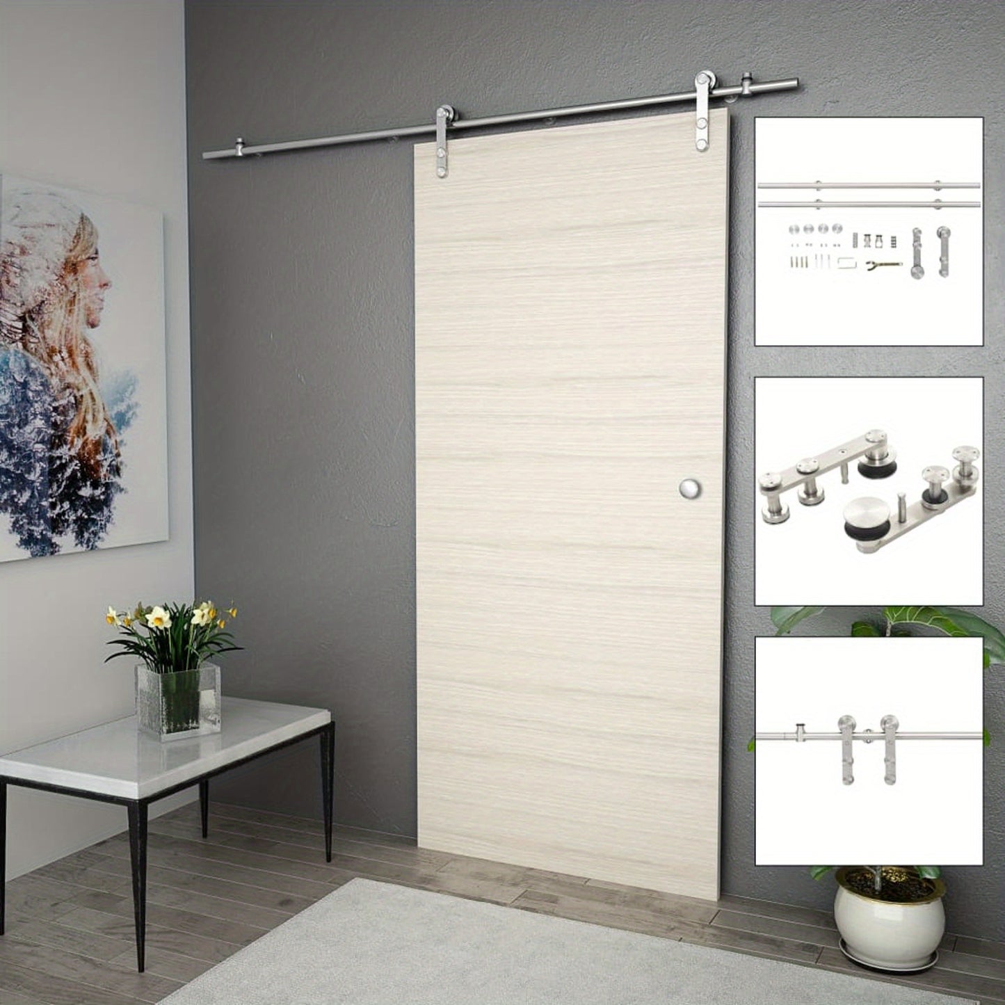 Schuifdeurbeslag Kit – Schuifdeursysteem – Deurscharnier – Railset – Schuifdeurrails – Roestvrijstaal 183 cm – Zilver – Duurzaam & Makkelijk te Monteren