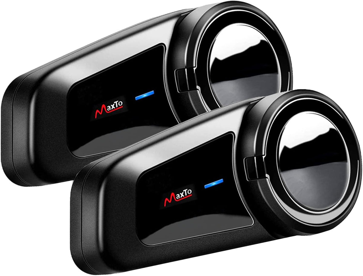 QSPORTPEAK Motorhelm Bluetooth Headset Communicatiesystemen Kit, 2 stks M2 1000M 6 Rijders Helm Bluetooth Intercom met Ruisonderdrukking, BT5.0/FM Radio/Siri/Universele koppeling/Waterdicht