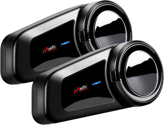 QSPORTPEAK Motorhelm Bluetooth Headset Communicatiesystemen Kit, 2 stks M2 1000M 6 Rijders Helm Bluetooth Intercom met Ruisonderdrukking, BT5.0/FM Radio/Siri/Universele koppeling/Waterdicht