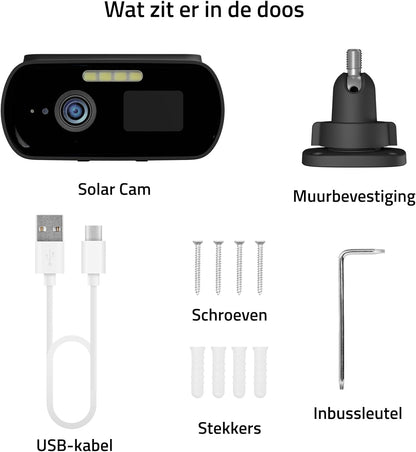 Hombli Zonnecamera 2K QHD – Milieuvriendelijke Oplaadbare Beveiligingscamera op Zonne-energie met Flexibele Bevestiging, Alarm & Schijnwerper – Infrarood & Kleurennachtzicht, Bewegingsdetectie, IP66
