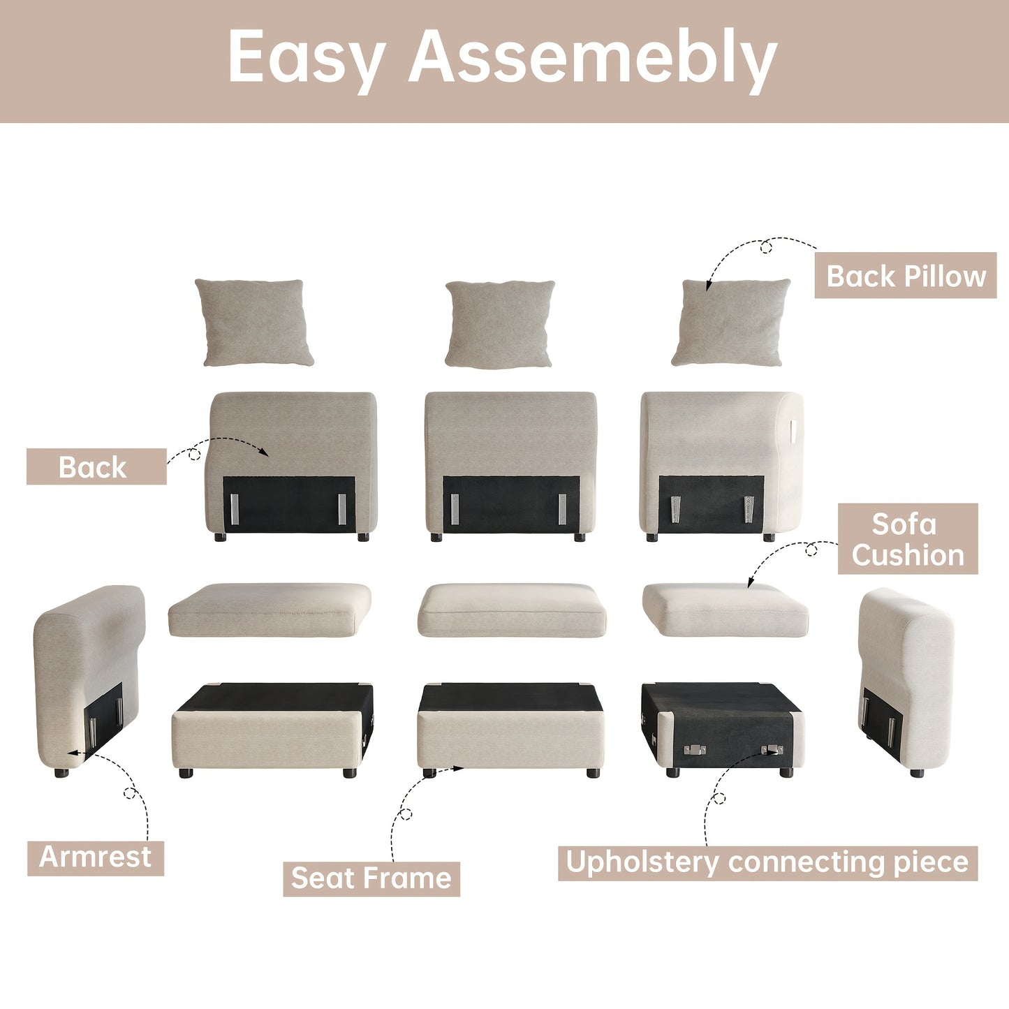 Moderne Modulaire Hoekbank – Sectional Bank – Zithoek – Loungebank – Modulaire Sofa – Beige Kleur – Royale Zitruimte – Eenvoudige Montage