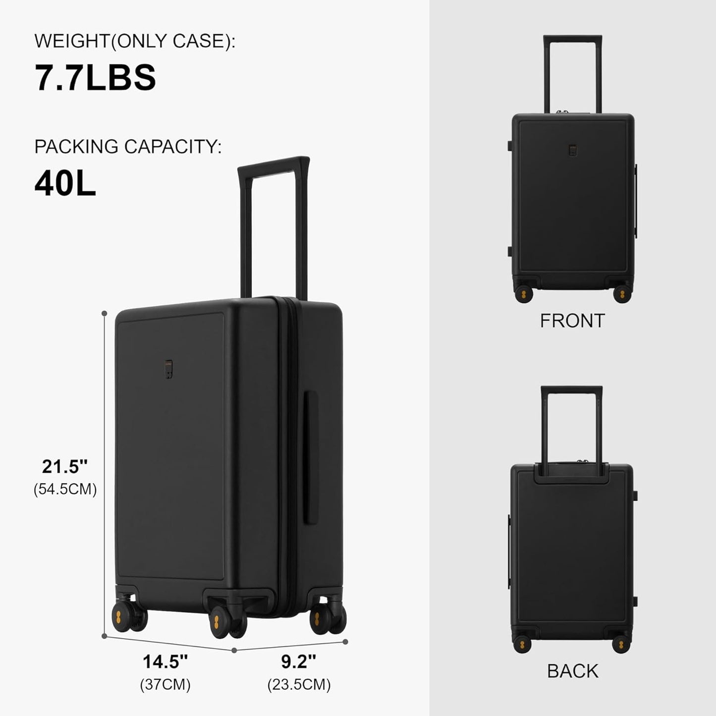 LEVEL8 Koffer Bagage 54.5 cm Cabine koffer PC Materiaal Lichtgewicht Ingebouwd TSA-slot, 8 Spinnerwielen, Handbagage,Hardcase Trolley, 20 inch,40L,Zwart