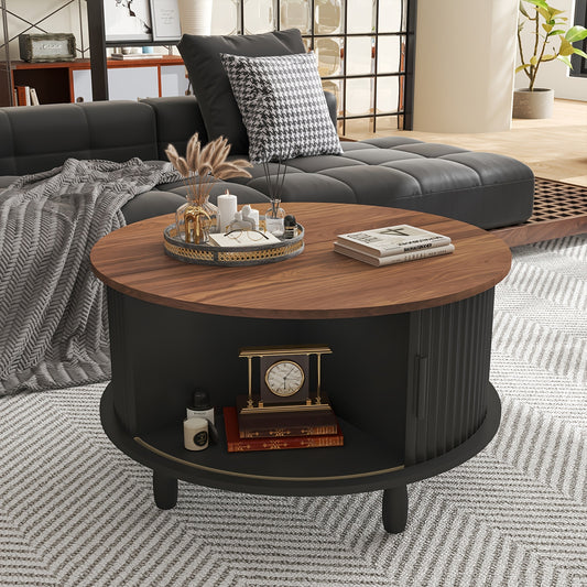 Salontafel – Koffietafel – Woonkamertafel – Bijzettafel – Loungetafel – Massief Hout – Lift-Top Met Opbergruimte – Zwart Met Walnotenhouten Blad