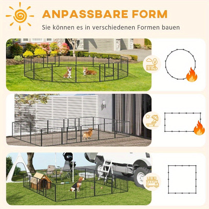 Dierenren – Puppy Ren – Hondenren – Konijnenren – Knaagdierren – Extra Groot 16 Panelen – Roestvrij Staal, Verstevigd Frame