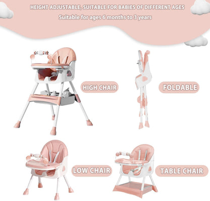 Opvouwbare Kinderstoel - Met Grote Antislipmat en Speelgoedrek - 6 Maanden en Ouder - Roze
