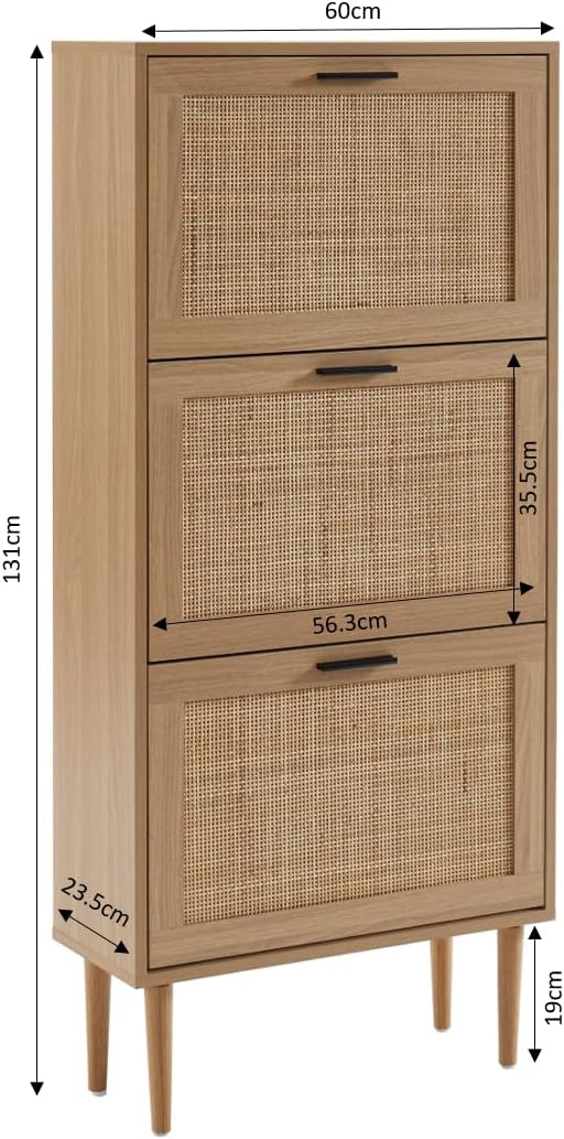 BAÏTA - Schoenenkast AMANA eikenlook en rotan riet, 60 cm