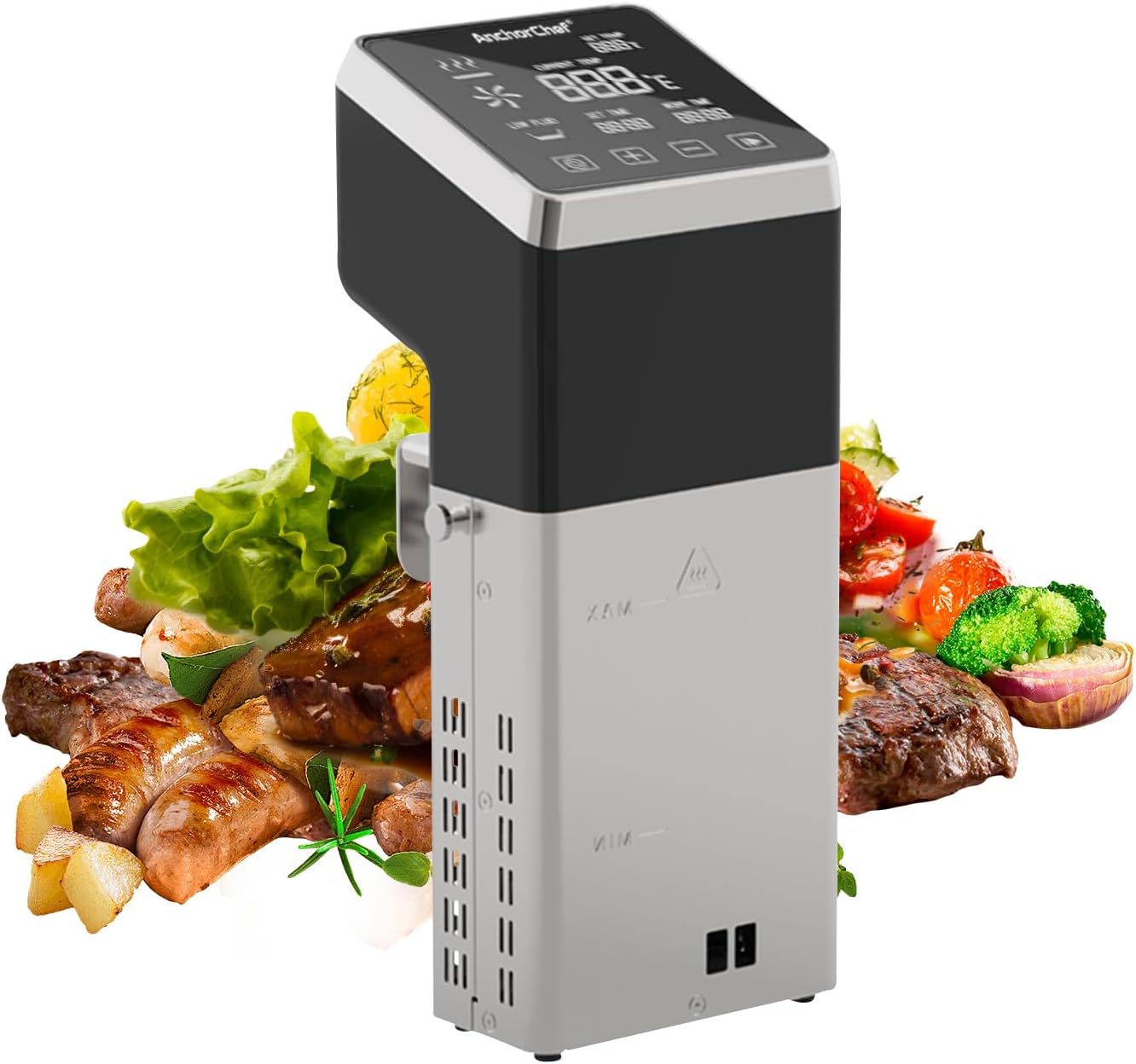 AnchorChef Sous Vide Machine, 1600 W, IPX7, waterdicht, commercieel precisiekoken, snel opwarmen, timer, nauwkeurige temperatuurregeling, koken op lage temperatuur, staal