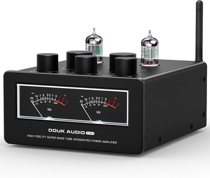 Douk Audio T6 PRO Bluetooth buisversterker: 300 W x2 TPA3255 2-kanaals stereo versterker - dual VU-meter & super bas - voor thuisbioscoop- en hifi-systemen (zwart)