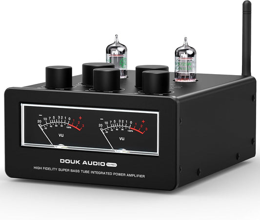 Douk Audio T6 PRO Bluetooth buisversterker: 300 W x2 TPA3255 2-kanaals stereo versterker - dual VU-meter & super bas - voor thuisbioscoop- en hifi-systemen (zwart)