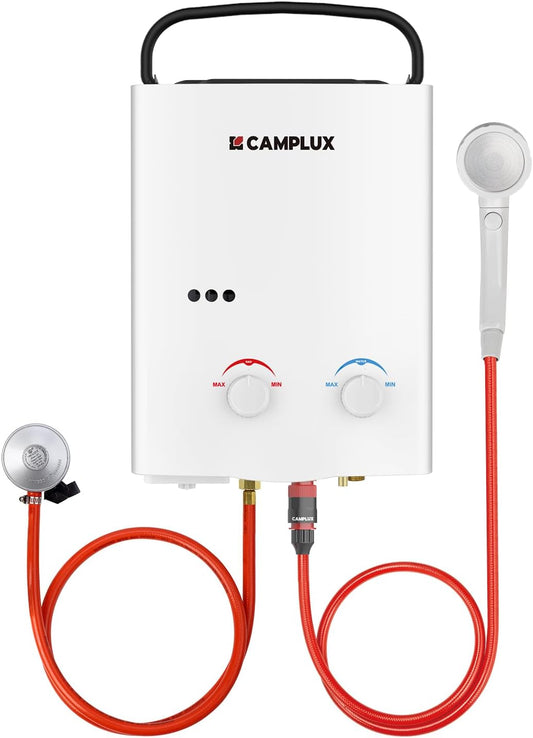 CAMPLUX 5 Liter Gas Boiler met Verstelbare Handgreep, Butaan (28-30mbar)/ Propaan (37 mbar), voor Buitendouche/Camping, AY132N