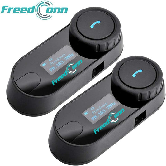 FreedConn Motorfiets communicatiesysteem, helm bluetooth intercom, helm headset (800 m bereik, zodat draadloos bellen,mp3-muziek beluisteren, FM-radio (2 set met zachte kabel)