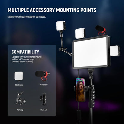 Led-Videolichtset Set van 2 – Videolamp – Studiolamp – Paneellamp – Fotolamp – 320 Leds Per Lamp – Dimbaar 1-100% En 2700-6500 K