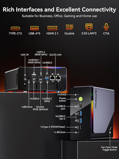 GMKtec K12 Gaming Mini PC Oculink AMD Ryzen 7 H 255 (Upgraded 8745HS) 32GB DDR5 RAM 512GB SSD, Desktop Computer Radeon 780M Graphics, 3X M.2 2280 Storage Expansion, Dual NIC 2.5G, HDMI 2.1, USB4