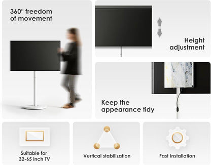 FITUEYES Design tv-standaard, oprolbaar, voor 32-65 inch televisie, mobiele tv-standaard, in hoogte verstelbaar, modern, minimalistisch, voor woning, kantoor, thuis