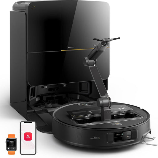 Robotstofzuiger – Robotstofzuiger met dweilfunctie – Robotstofzuiger met arm – Automatische stofzuiger – Slimme robot – OmniGrip mechanische arm – 22.000 Pa Zuigkracht – 8 cm Ultra-dun design – Zwart