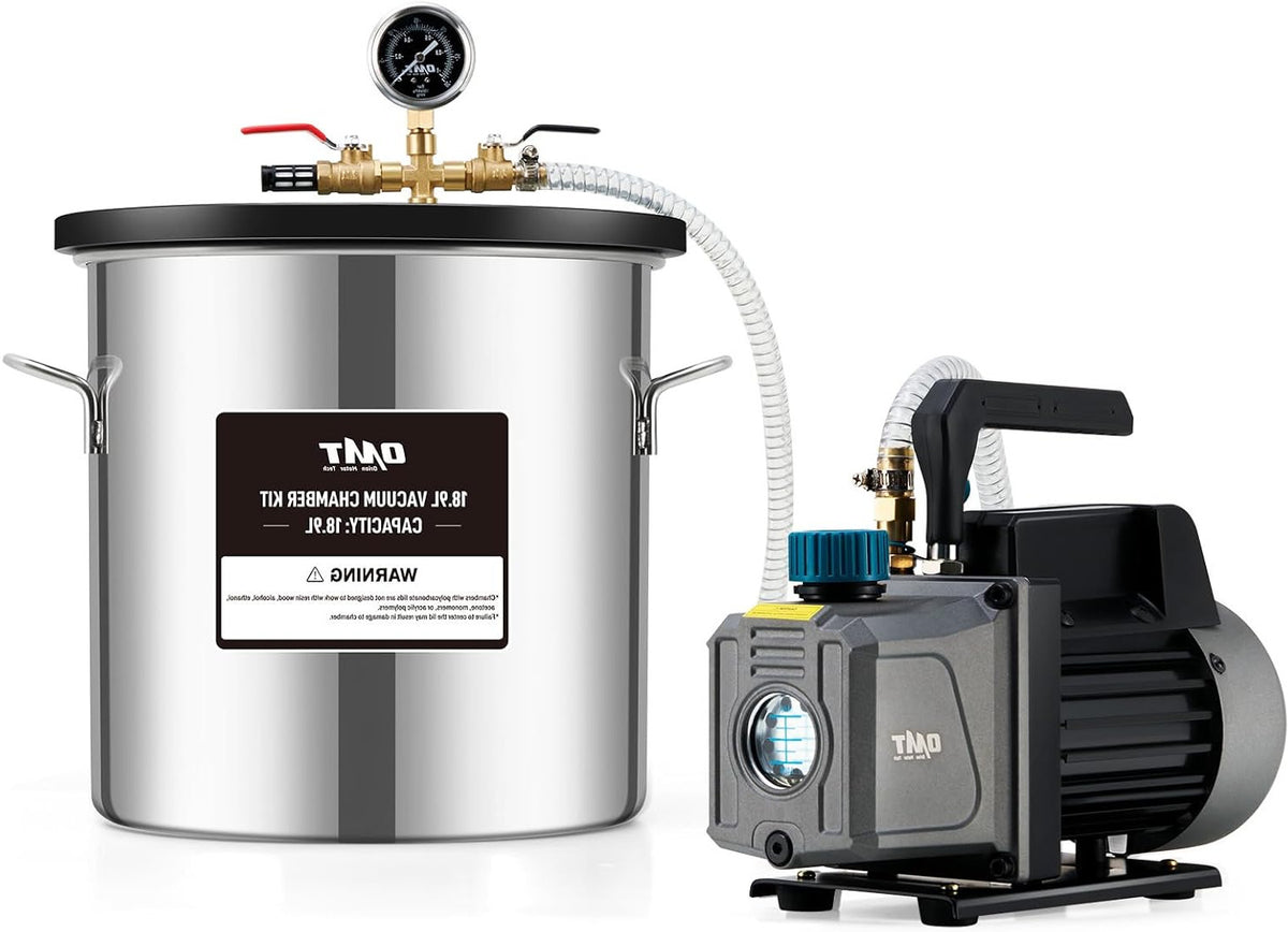 Vacuümkamer Kit – Vacuümpomp – Ontgassing Set – Gietvorm Vacuüm – Houtstabilisatie – 18,9L RVS Kamer – 3,5 CFM Krachtige Pomp
