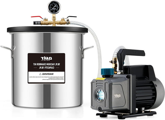 Vacuümkamer Kit – Vacuümpomp – Ontgassing Set – Gietvorm Vacuüm – Houtstabilisatie – 18,9L RVS Kamer – 3,5 CFM Krachtige Pomp