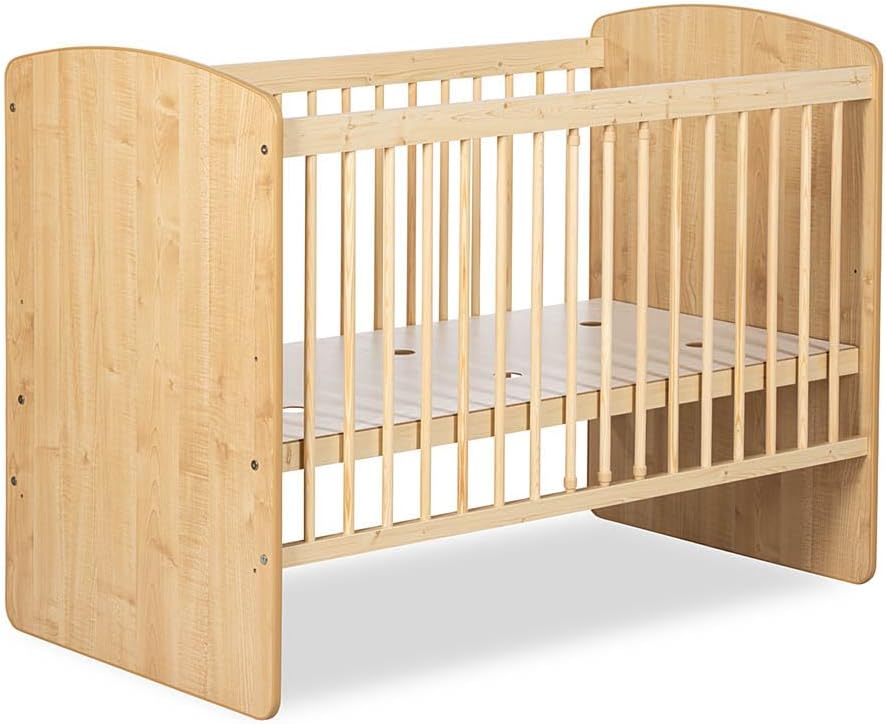 baby bed K2 natural wood 120 x 60 cm with slatted bed bed cot 3 levels adjustable in height - naturalPine wood & MDF - QUORE