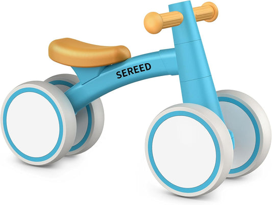 SEREED Baby loopfiets voor 1 jaar oude jongens meisjes 12-24 maanden peuter loopfiets, 4 wielen peuter eerste fiets, eerste verjaardagscadeau