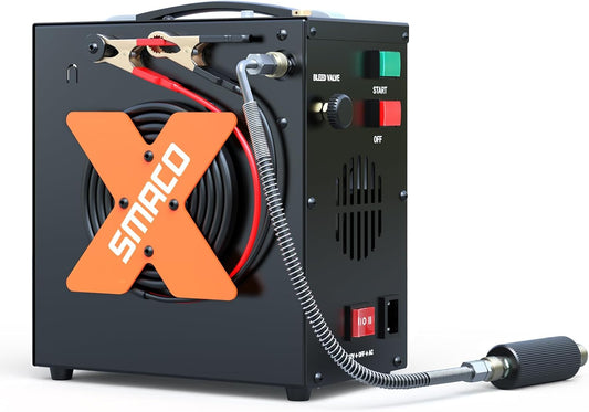 Duikcompressor – PCP Compressor – Paintball Compressor – Mini Dompelfles Compressor – Luchtcompressor – Hoge Druk tot 300 Bar – Draagbaar met 12V en 220V Aansluiting