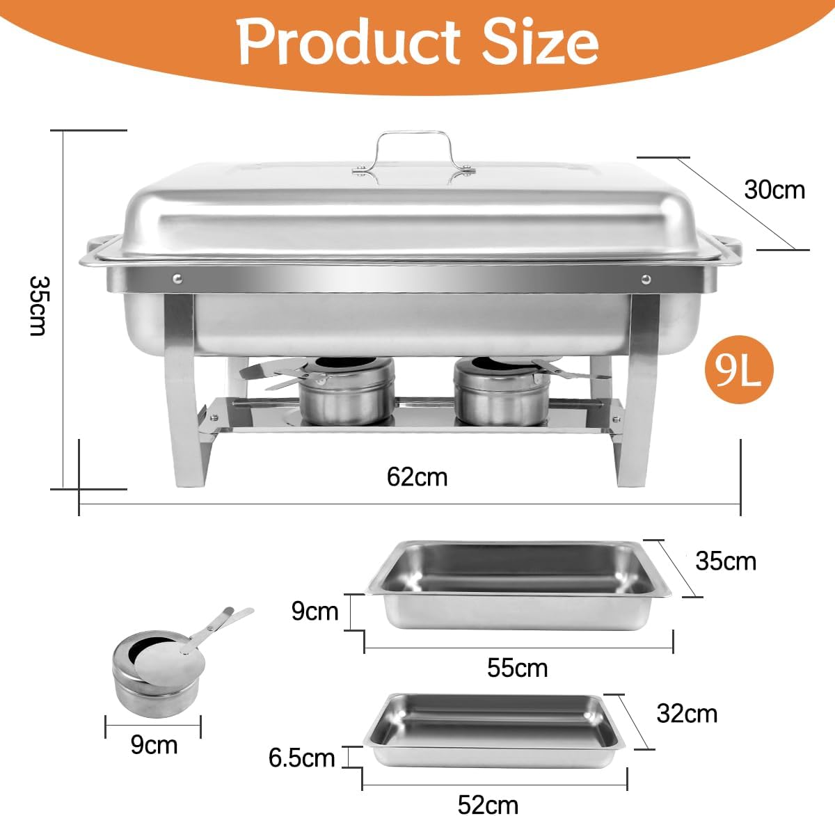 Snowtaros Chafing Dish-set, warmhoudcontainers voor gerechten, 9 liter, roestvrij staal, warmhoudcontainer, eten, voedselverwarmer voor buffet, feesten, bruiloften (4 stuks, 4 x GN 1/1)