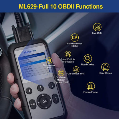 Autel ML629 MaxiLink OBD2 autoscanner met DTC-opzoekfunctie, kant-en-klare test, ABS SRS-motortransmissie diagnostische en online updatesoftware inbegrepen (verbeterde versie van ML619)