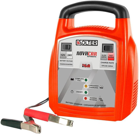 Solter Novacar 10 A acculader voor 12 V en 24 V loodzuurbatterijen met compact design, wow-laadcurve en automatische polariteitsherkenning
