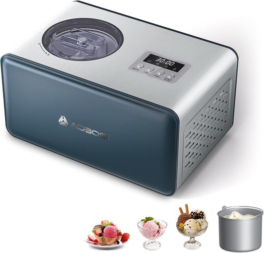 Aobosi ijsmachine, ijsmachine, ijs, yoghurt, roestvrij staal 2L, eenvoudig te bedienen, afneembare mengpeddel
