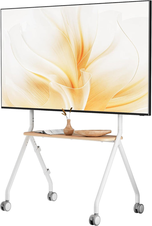 Tv-standaard oprolbaar voor 49-80 inch televisie, 50 kg draagkracht, portret- en landschapsformaat, stabiele mobiele tv-wagen met plank, max. VESA 600x400mm (wit)