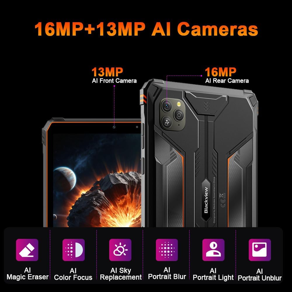 Blackview Active 5 Rugged Tablet met Android 15, 8 inch, 24 GB + 128 GB + 2 TB tablet, 6600 mAh robuuste smartphone, luidspreker 2 W x 2, IP68/69K robuuste tablets, Dual SIM, 4G LTE, 5G wifi, GPS, OTG