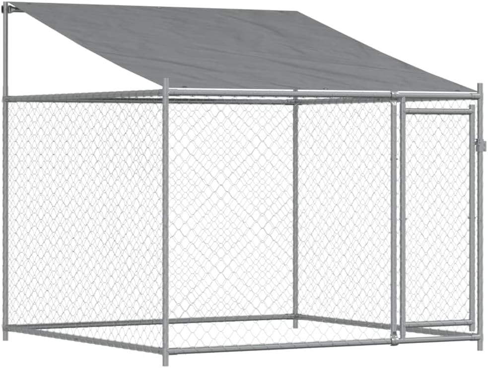 Dog Cage with Roof and Door, Grey, 12x2x2 m, Galvanized Steel, Walk-In Chicken Coop, Galvanized Chicken Coop, Chicken Coop, Chicken Coop, Backyard