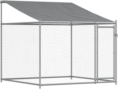 Dog Cage with Roof and Door, Grey, 12x2x2 m, Galvanized Steel, Walk-In Chicken Coop, Galvanized Chicken Coop, Chicken Coop, Chicken Coop, Backyard
