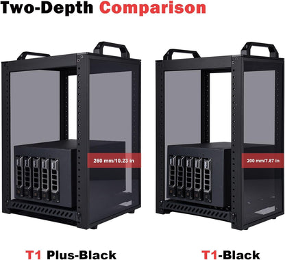 GeeekPi DeskPi RackMate T1 Plus, 10 Inch 8U Serverkast, 260 mm Diepte Mini Rack met Rack Plank & Blank Panel, voor 25,5 cm AV-, NAS- en serverapparatuur (zwart)