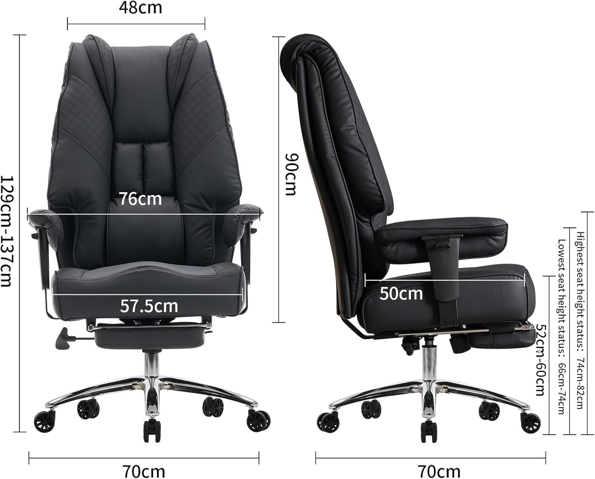 Bureaustoel – Kantoorstoel – Directiestoel – Werkstoel – Gamingstoel – XXL Zitting 57,5 cm – Ergonomische Hoge Rugleuning met Lendesteun