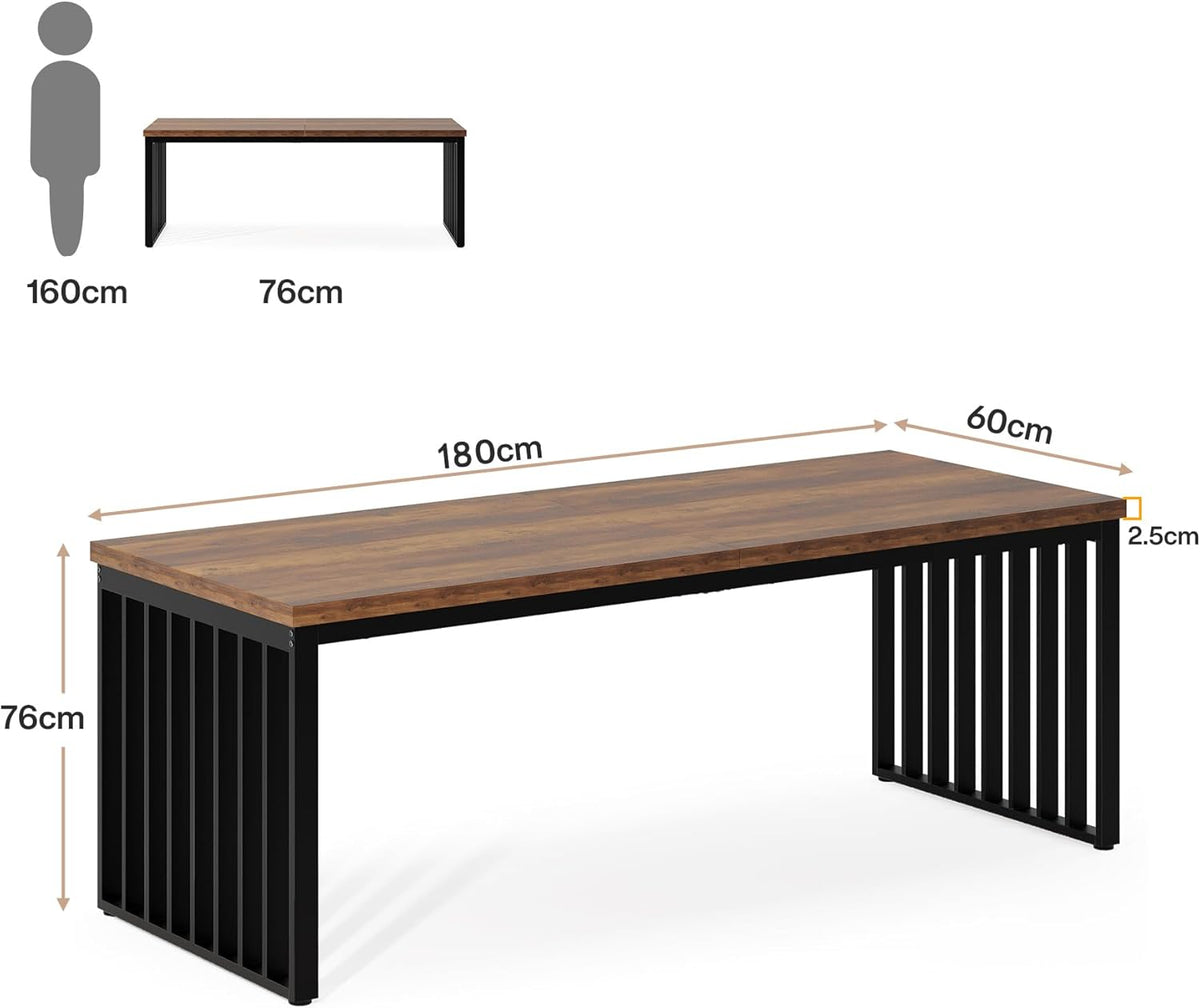 Tribesigns 180cm Desk, Large Computer Table PC Table Office Table with Robust Metal Frame, Workstation for Home Office Home Desks, Conference Table (without Chair) (Brown)