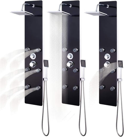 vidaXL Shower Panel Glass Black Shower Panel System Massage Shower Shower