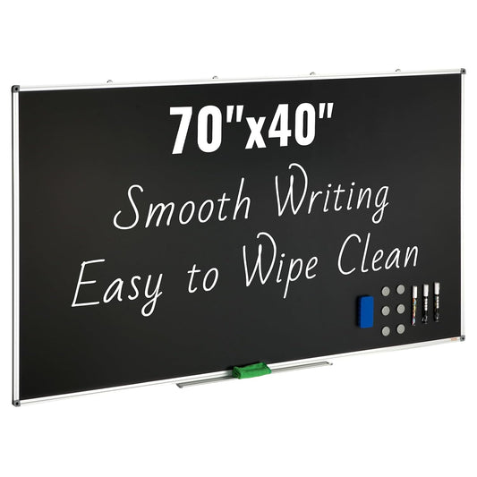 VEVOR Zwart bord, 177,8 x 101,6 cm groot schoolbord met aluminium frame, zwarte planken droog wissen inclusief 1 magnetische wis- en 3 droogwismarkeringen, zwart oppervlak, voor kantoor, thuis en op