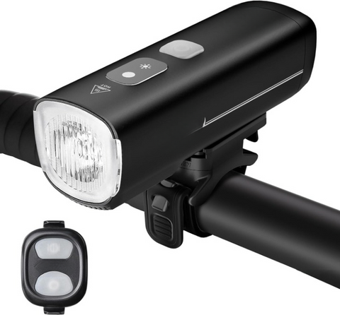 Fietslamp - Fietslicht - Oplaadbaar Fietsverlichting - met Intelligente Nachtrijmodus & Dagrijmodus - Automatische Helderheidsregeling - Opladen & Ontladen - USB-C - IPX7 Waterdicht - voor Fiets - Aluminium - 1400Lm - Zwart