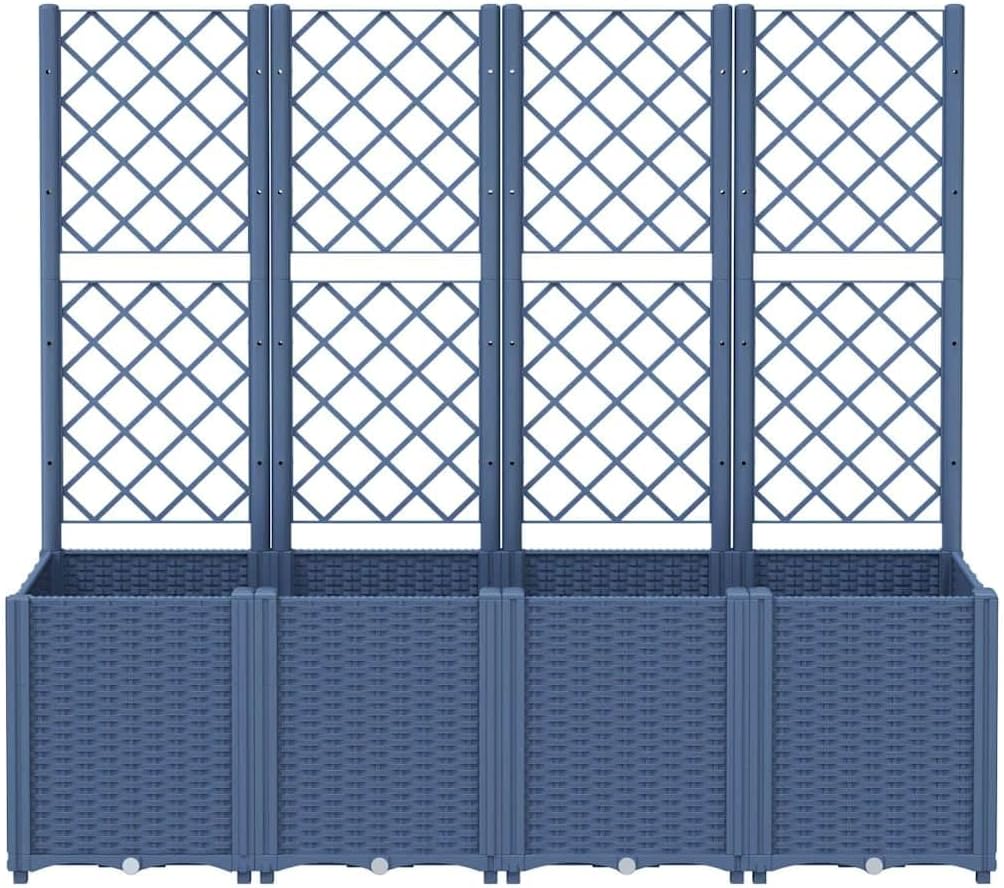 Planter with Trine Grate, Blue Grey, 160 x 40 x 140 cm, Rectangular Large Flower Pot for Indoor and Outdoor Use, Frost-Resistant, UV Protection - QUORE