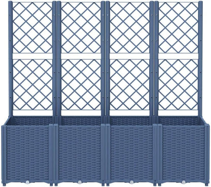 Planter with Trine Grate, Blue Grey, 160 x 40 x 140 cm, Rectangular Large Flower Pot for Indoor and Outdoor Use, Frost-Resistant, UV Protection - QUORE